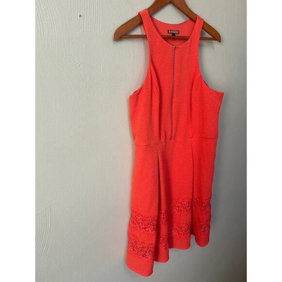 EXPRESS Coral Pebbled Sleeveless Racerback A-Line Front Zipper Dress Size 10 - Picture 5 of 11
